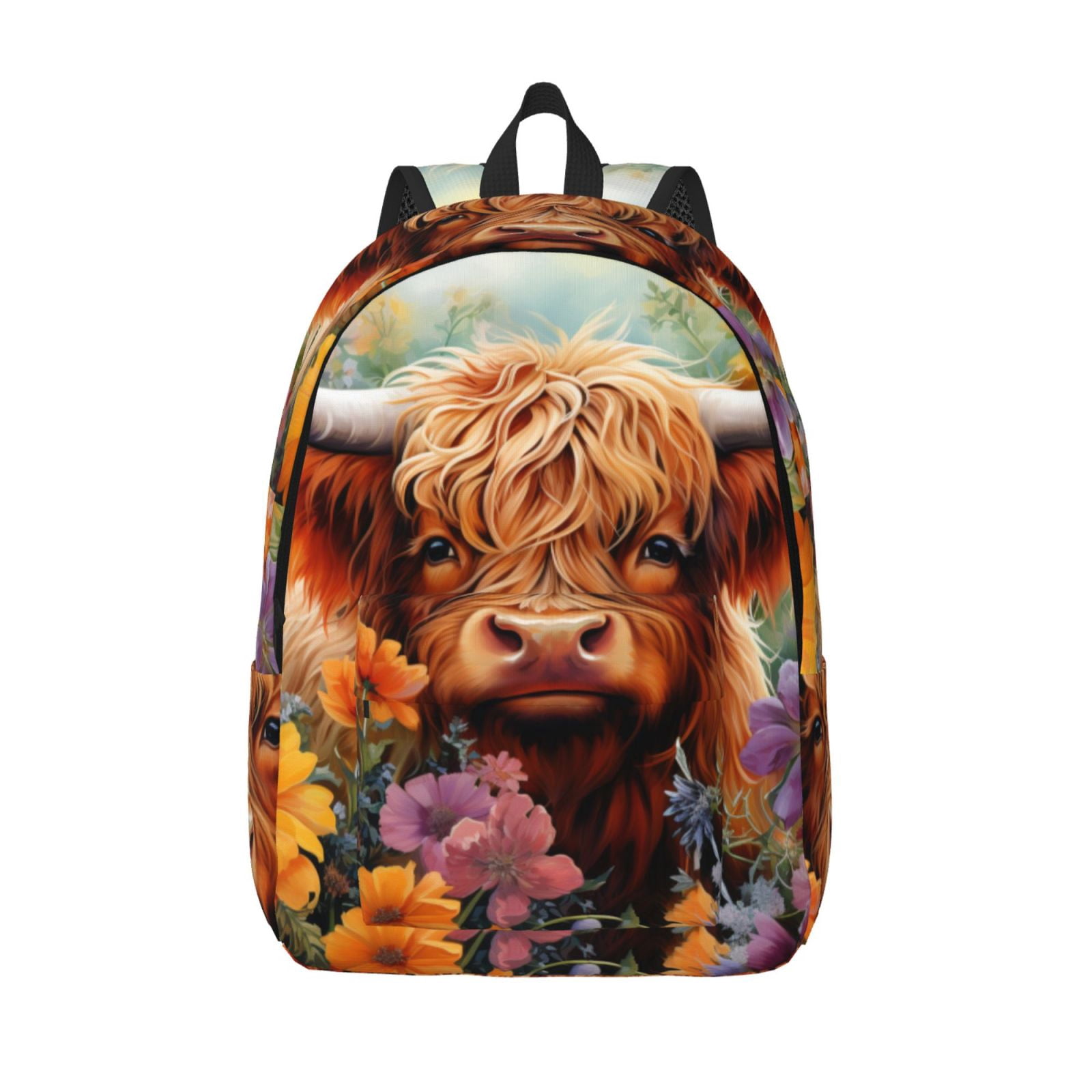 Vsdgher Countryside Colorful Floral Cow Print Canvas Backpack Travel Rucksack Unisex Knapsack 15.7/17.7Inch Laptop Backpack for Work,College -Medium