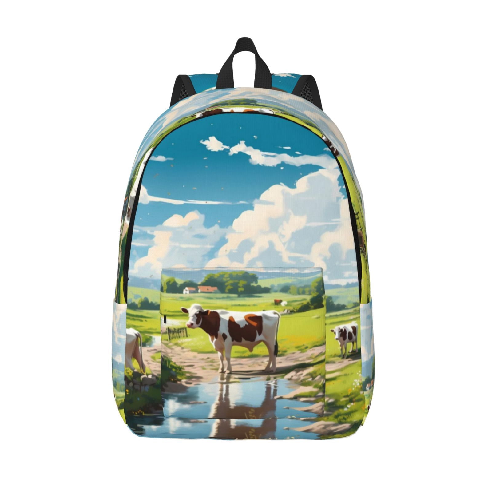 Vsdgher Countryside Farm Cow Print Canvas Backpack Travel Rucksack Unisex Knapsack 15.7/17.7Inch Laptop Backpack for Work,College -Medium
