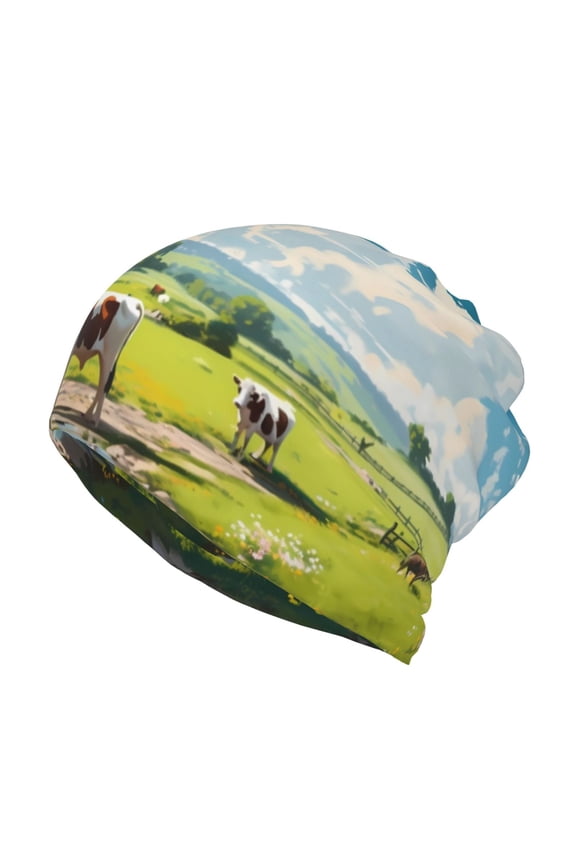 Countryside Farm Cow Slouchy Beanie Hat for Men/Women, Skull Cap Chemo Cap Night Sleeping Cap