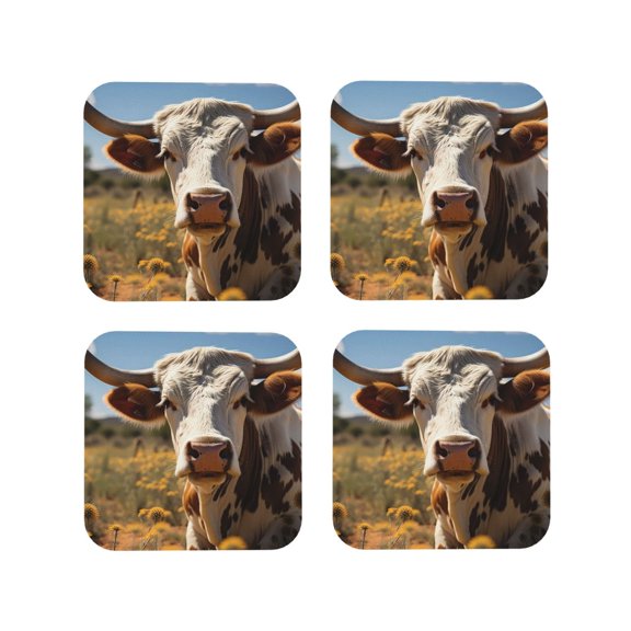 Vsdgher Countryside Flower Cow Leather Coasters for Drinks, Durable Drink Coasters 4 Set for Tabletop Protection, Luxurious Home Décor and Housewarming Gift ( {designName})Square