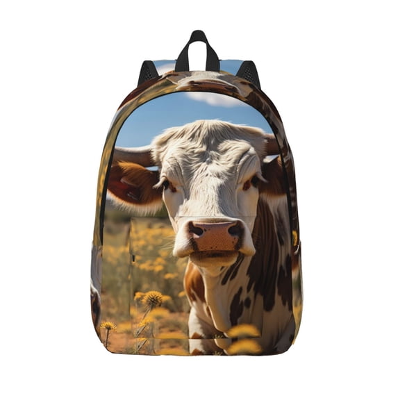 Vsdgher Countryside Flower Cow Print Canvas Backpack Travel Rucksack Unisex Knapsack 15.7/17.7Inch Laptop Backpack for Work,College -Medium