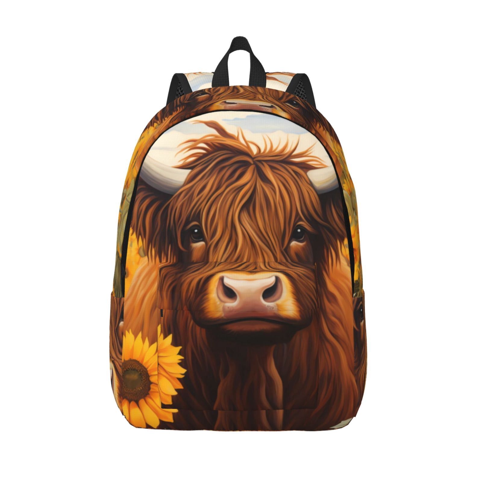 Vsdgher Countryside Sunflower Cow Print Canvas Backpack Travel Rucksack Unisex Knapsack 15.7/17.7Inch Laptop Backpack for Work,College -Small