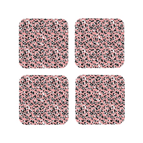 Vsdgher Cow Animal Skin Leather Coasters for Drinks, Durable Drink Coasters 4 Set for Tabletop Protection, Luxurious Home Décor and Housewarming Gift ( {designName})Square