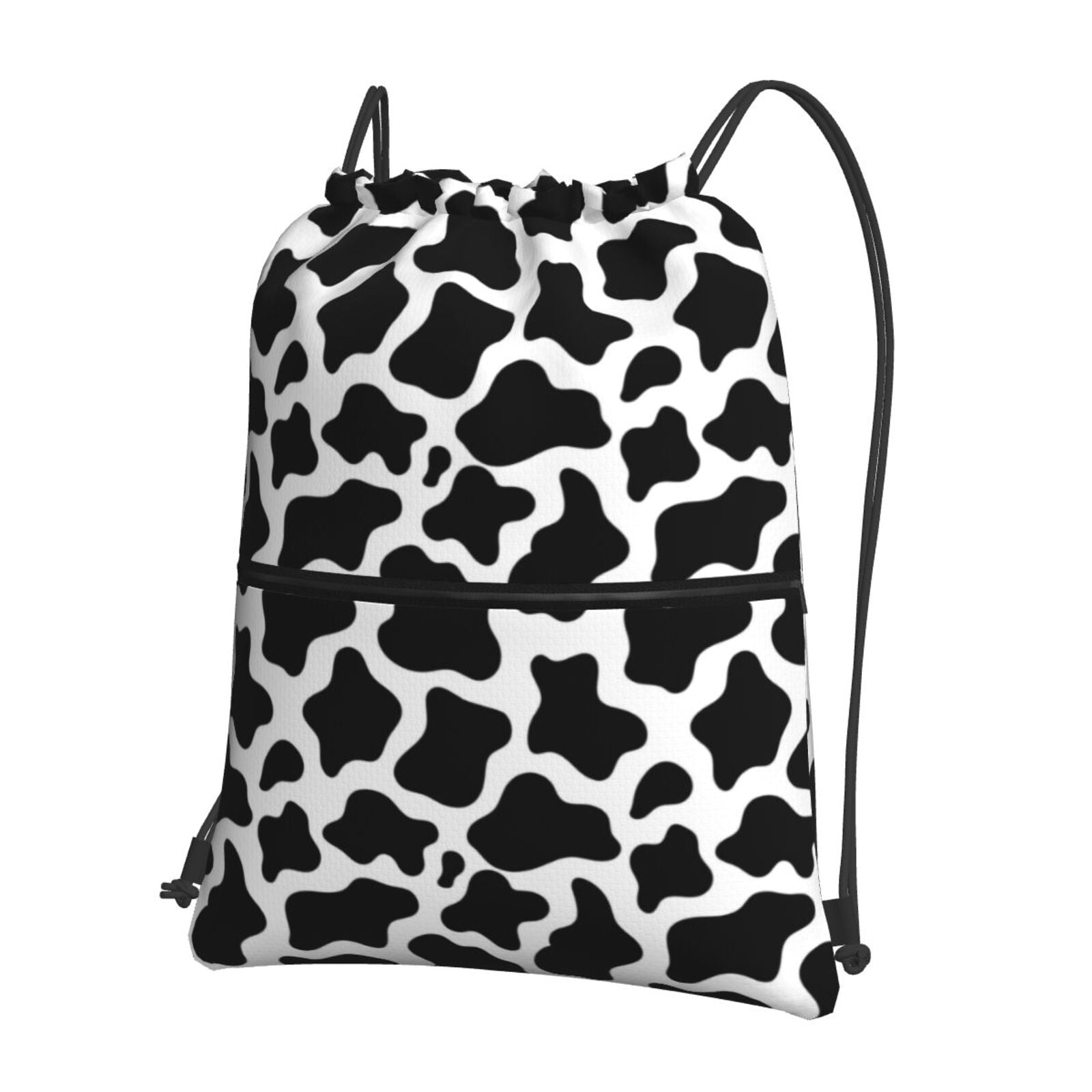 Vsdgher Cow Print Black White Drawstring Backpack Water Resistant String Bag Sports Sackpack Gym Sack for Men Women