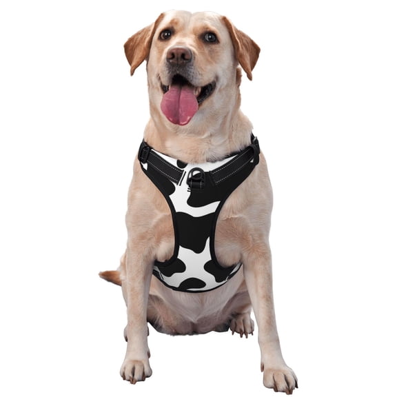 Vsdgher Cow Print Black White Pattern Dog Harness,No Pull Pet Harness with Soft Padded Handle,Adjustable Reflective Vest with 2 Buckles,4 Slide Buckles,S-XL X-Large