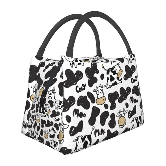 Vsdgher Cow Print Insulated Reusable Bags with Sturdy Zipper and Handles, Foldable Totes for Hot or Cold Food Bring or Delivery