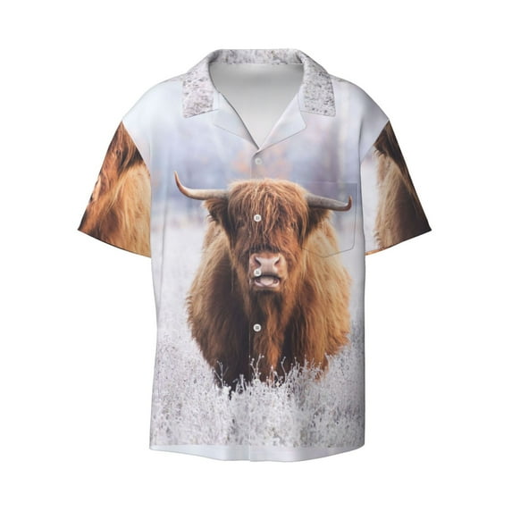 Vsdgher Cow Print Men's Wrinkle Free Untucked Cuban Shirt Business Casual Button Down Shirts Short Sleeve Shirt