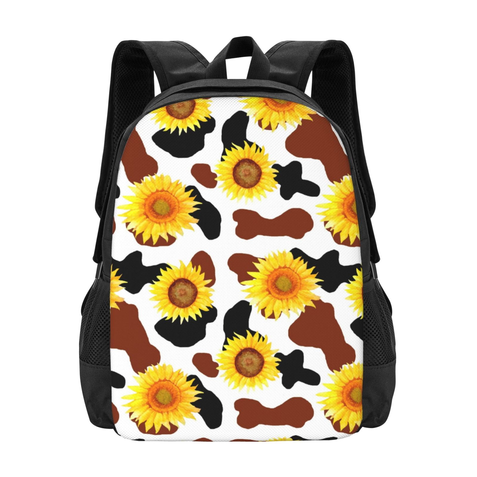 Vsdgher Cow Print Sunflower Print Backpack for Women Men School Bookbag with Laptop Compartment for College Work Travel, Simple Fashion Casual Daypack, Fit 15" Laptop