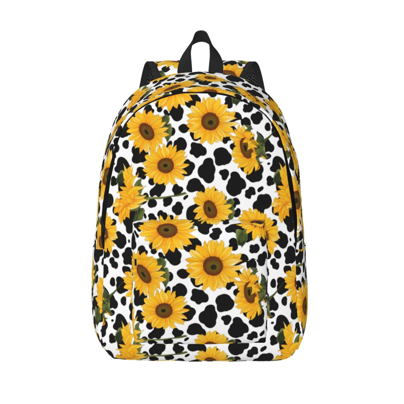 Vsdgher Cow Print Sunflower Print Canvas Backpack Travel Rucksack Unisex Knapsack 15.7/17.7Inch Laptop Backpack for Work,College -Small