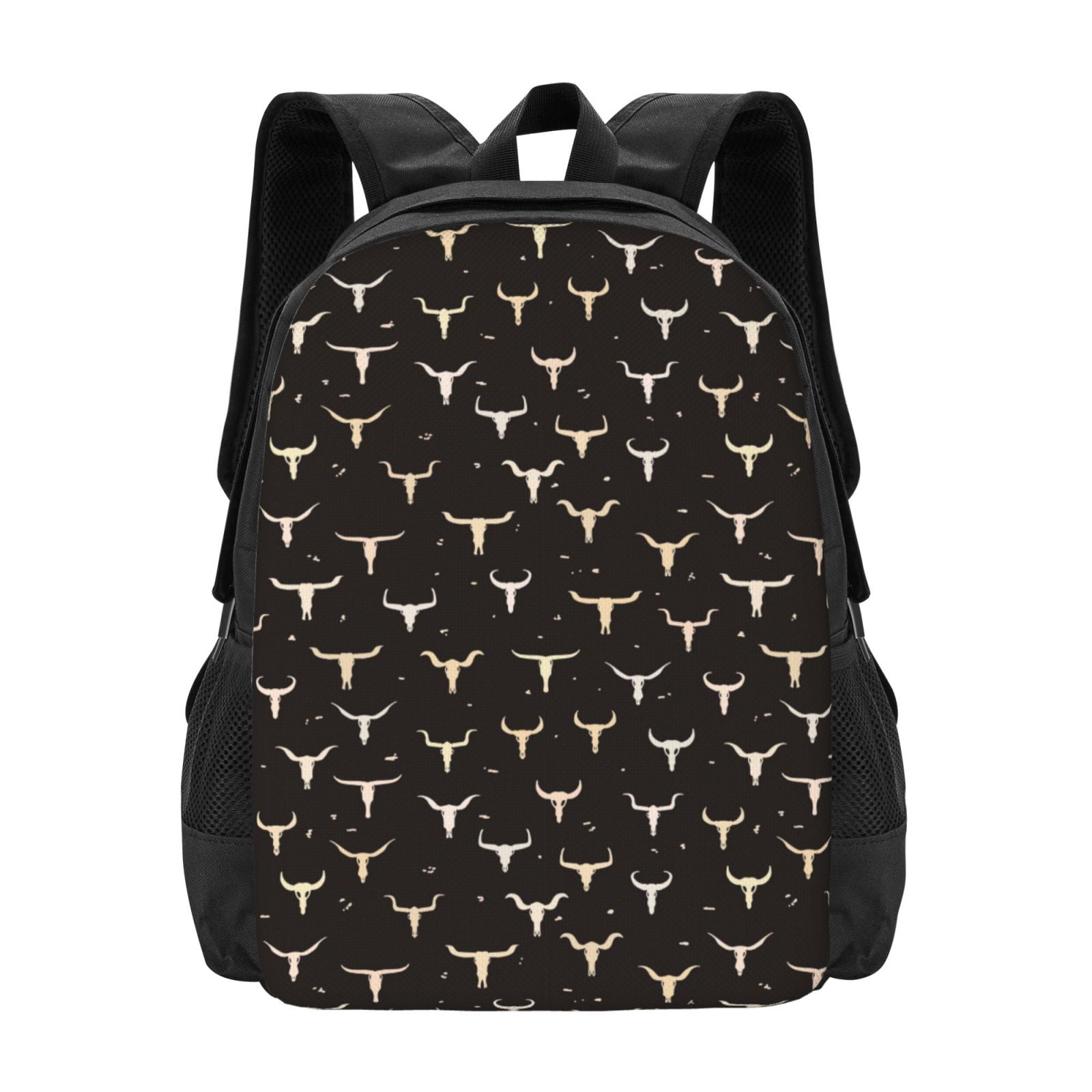 Vsdgher Cow Skulls Print Backpack for Women Men School Bookbag with Laptop Compartment for College Work Travel, Simple Fashion Casual Daypack, Fit 15" Laptop