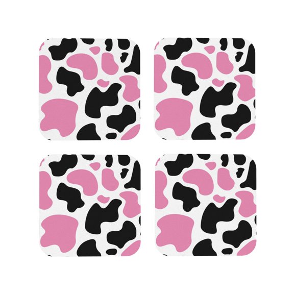 Vsdgher Cow Spots Leather Coasters for Drinks, Durable Drink Coasters 4 Set for Tabletop Protection, Luxurious Home Décor and Housewarming Gift ( {designName})Square