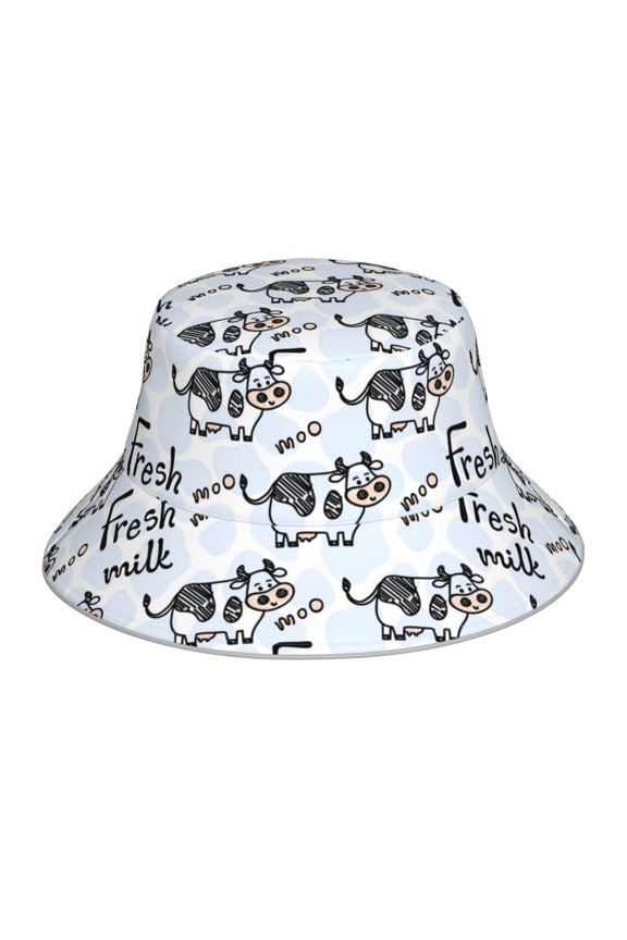 Cow With Fresh Milk Print Bucket Hat for Men&Women Bucket Hat Reversible Summer Double-Side-Wear Travel Gardening, Beach, Camping, Hiking, Fishing Cap