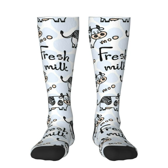 Vsdgher Cow With Fresh Milk Print Thigh High Socks Extra Long Stretchy Sock Women Over Knee High Opaque Stocking Daily Wear
