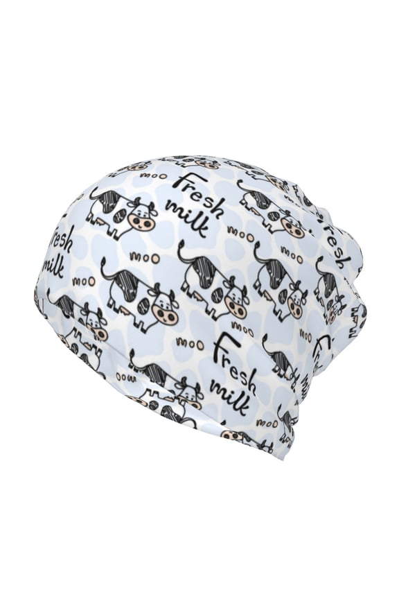 Cow With Fresh Milk Slouchy Beanie Hat for Men/Women, Skull Cap Chemo Cap Night Sleeping Cap