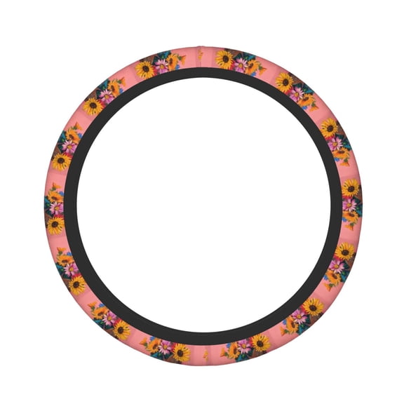 Vsdgher Cowboy Boots With Flowers Pattern Elastic Car Steering Wheel Cover,Car Wheel Cover Protector Car Accessory for Steering Wheel with a Diameter of 14.5"-15"