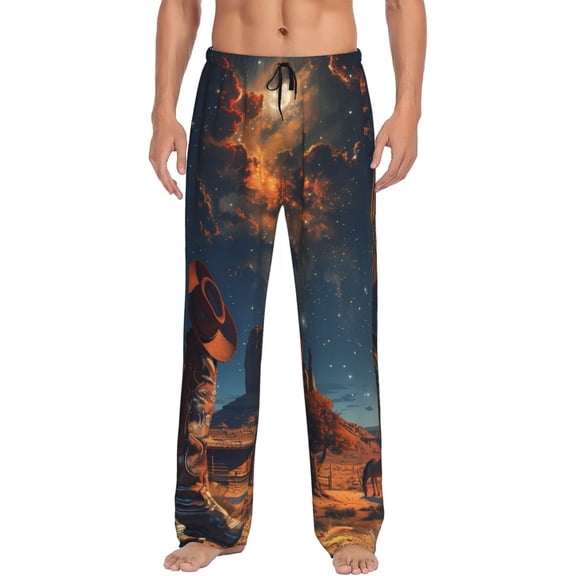 Vsdgher Cowboy Boots Under Starry Sky Mens Pajama Pants Sleep & Lounge Pants, PJ Pants-Small