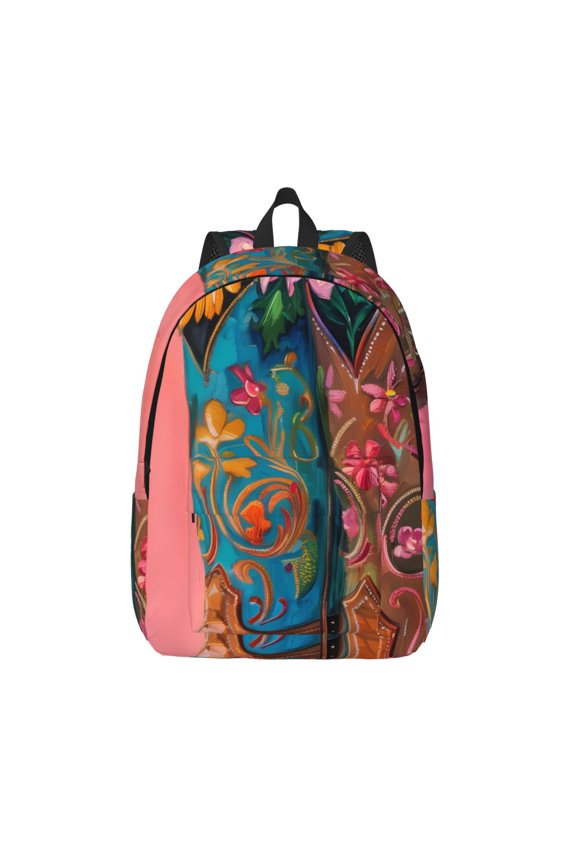 Cowboy Boots With Flowers Print Canvas Backpack Travel Rucksack Unisex Knapsack 15.7/17.7Inch Laptop Backpack for Work,College -Medium
