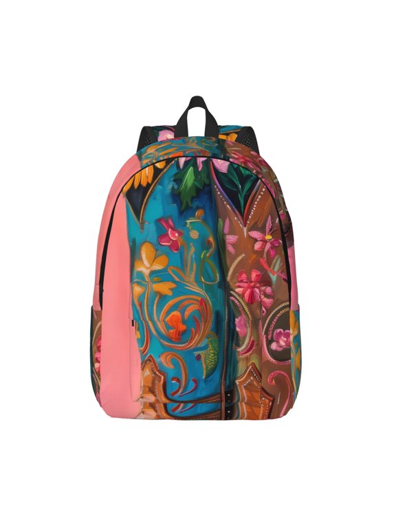 Cowboy Boots With Flowers Print Canvas Backpack Travel Rucksack Unisex Knapsack 15.7/17.7Inch Laptop Backpack for Work,College -Small