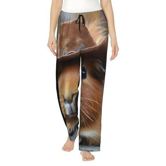 Vsdgher Cowboy Hat Guinea Pig Women’s Womens Pajama Pants, Lounge Wide Leg PantsLounge Pants,Sleep Bottoms, Lounge for Women-Large