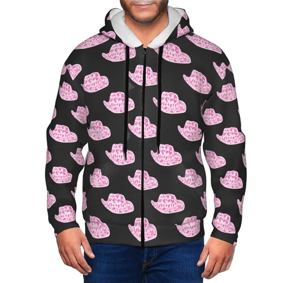 Vsdgher Cowboy Hat Mens Hoodies Zip Hoodie, Hoodies for Men, Zip-up Hooded Sweatshirt-Small