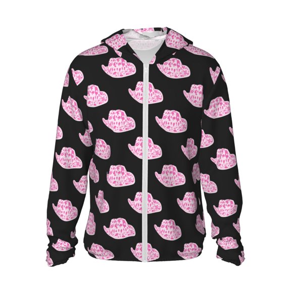 Vsdgher Cowboy Hat Print Adult Hoodie Shirts Rash Guard for Men Women,Long Sleeve Sun Protection Fishing Shirts for Athletic Running Swim-Small