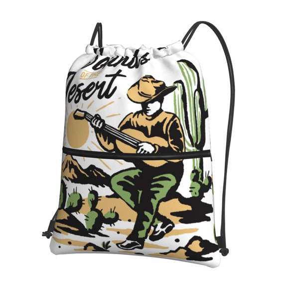 Vsdgher Cowboy Playing Guitar Drawstring Backpack Water Resistant String Bag Sports Sackpack Gym Sack for Men Women