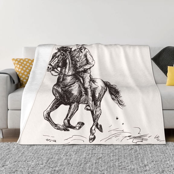 Vsdgher Cowboy Ride A Horse Pattern Fleece Throw Blanket, Horizontal Fleece Bedding Home Decor for Couch & Bed All Season Use -60"x50"
