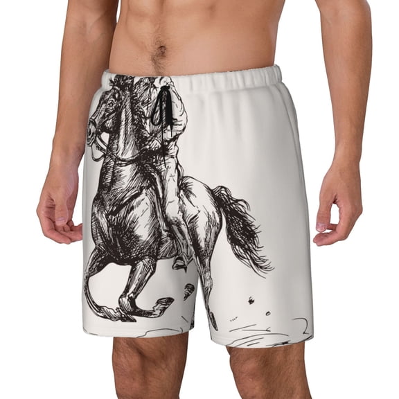 Vsdgher Cowboy Ride A Horse for Mens Swim Trunks with Compression Liner Swim Shorts Swim Suits Board Shorts-XX-Large