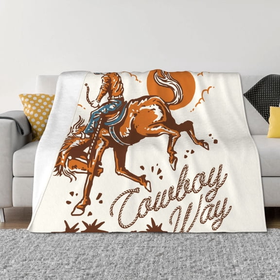 Vsdgher Cowboy Riding Horse Pattern Fleece Throw Blanket, Horizontal Fleece Bedding Home Decor for Couch & Bed All Season Use -60"x50"
