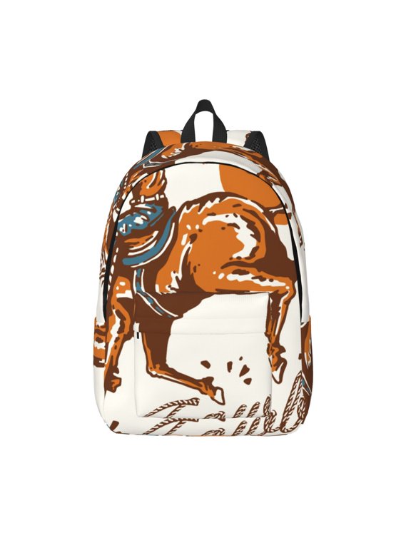 Cowboy Riding Horse Print Canvas Backpack Travel Rucksack Unisex Knapsack 15.7/17.7Inch Laptop Backpack for Work,College -Small
