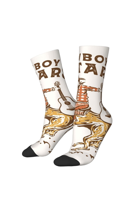 Cowboy Rodeo Guitar Crew Socks for Men & Women, Breathable Casual Athletic Ankle Socks