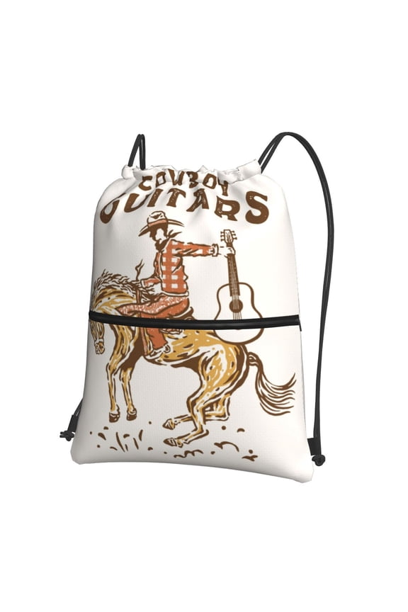 Cowboy Rodeo Guitar Drawstring Backpack Water Resistant String Bag Sports Sackpack Gym Sack for Men Women