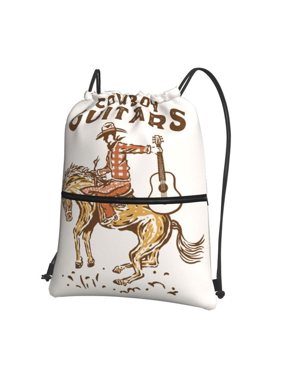 Cowboy Rodeo Guitar Drawstring Backpack Water Resistant String Bag Sports Sackpack Gym Sack for Men Women