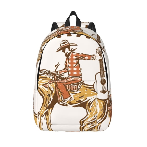 Vsdgher Cowboy Rodeo Guitar Print Canvas Backpack Travel Rucksack Unisex Knapsack 15.7/17.7Inch Laptop Backpack for Work,College -Small