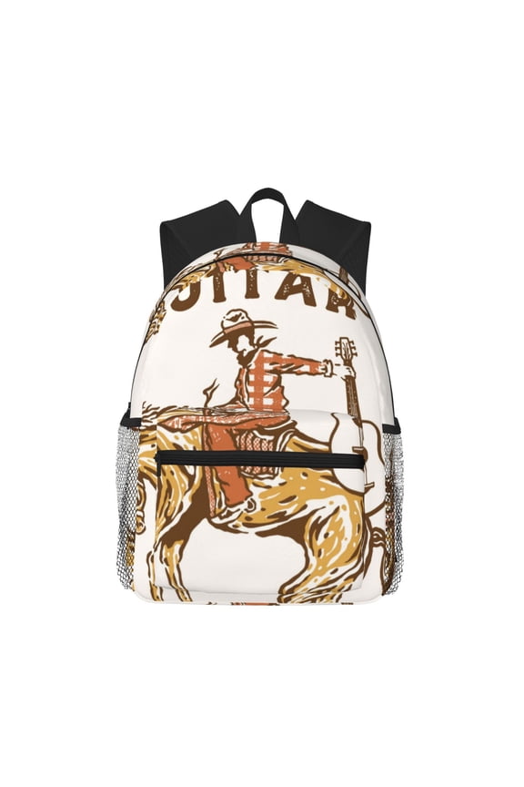 Cowboy Rodeo Guitar Unisex Large Capacity Bookbag, Schoolbag, Casual Daypack for High School, College, Teens, Travel, Work