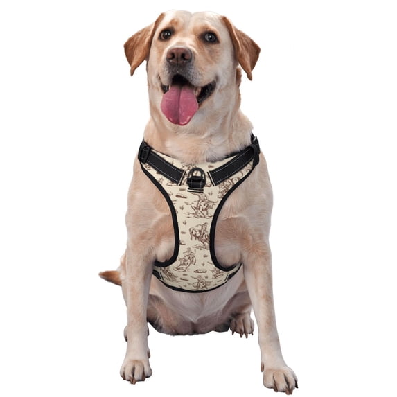 Vsdgher Cowboy Sitting On Cow Back Pattern Dog Harness,No Pull Pet Harness with Soft Padded Handle,Adjustable Reflective Vest with 2 Buckles,4 Slide Buckles,S-XL Medium