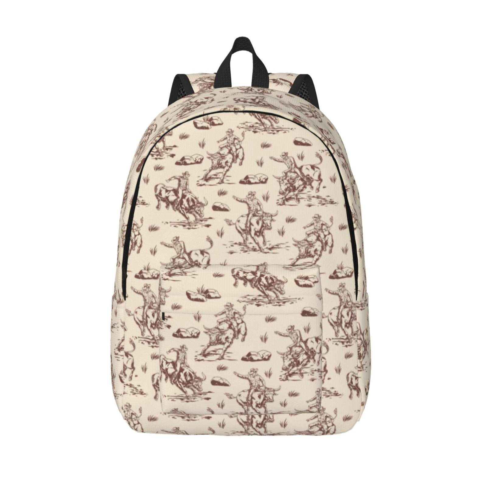 Vsdgher Cowboy Sitting On Cow Back Print Canvas Backpack Travel Rucksack Unisex Knapsack 15.7/17.7Inch Laptop Backpack for Work,College -Small