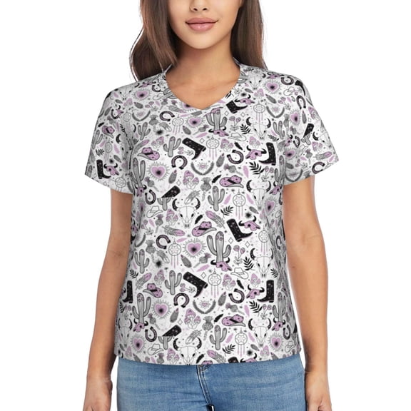 Vsdgher Cowboy Women Shirts V Neck Short Sleeve Tops T-Shirt Basic Tees, S to 3XLMedium