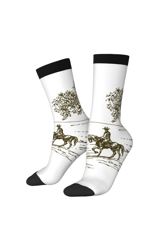 Cowboys Riding A Horse Near A Tree Crew Socks for Men & Women, Breathable Casual Athletic Ankle Socks