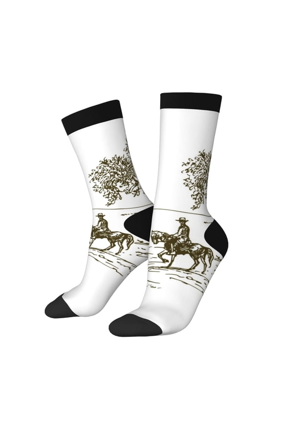 Cowboys Riding A Horse Near A Tree Crew Socks for Men & Women, Breathable Casual Athletic Ankle Socks