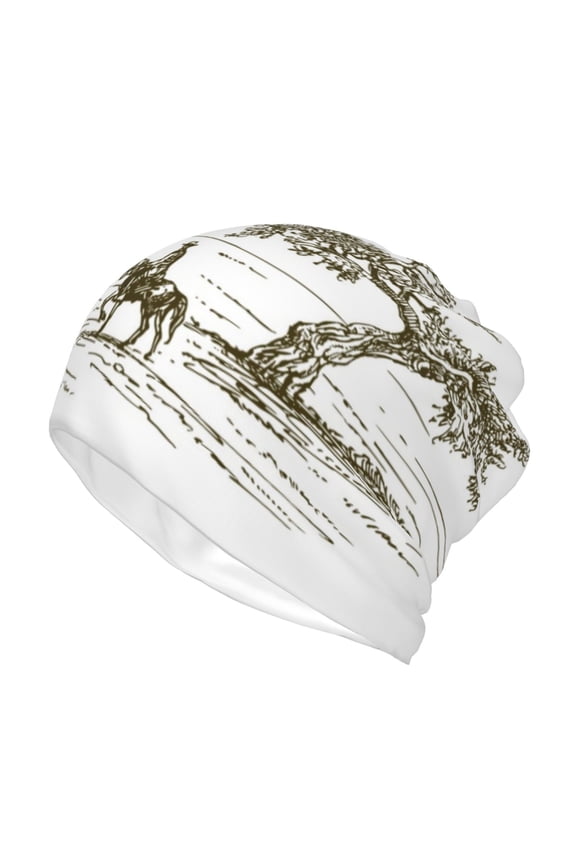 Cowboys Riding A Horse Near A Tree Slouchy Beanie Hat for Men/Women, Skull Cap Chemo Cap Night Sleeping Cap