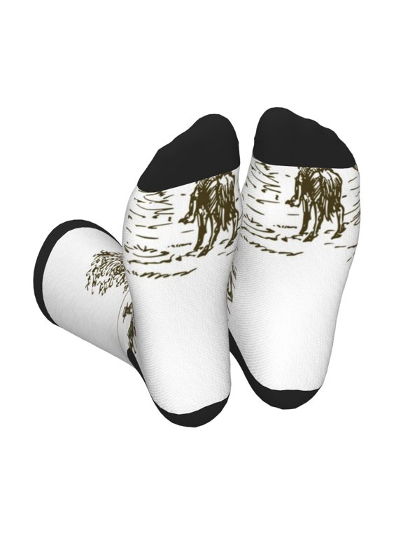 Cowboys Riding A Horse Near A Tree Unisex Crew Socks Lightweight Breathable Ventilation Ankle Socks, Mid-calf socks for Daily