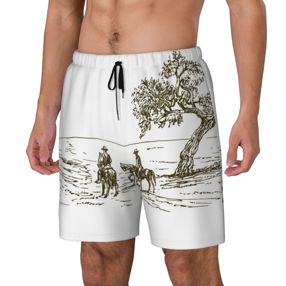Vsdgher Cowboys Riding A Horse Near A Tree for Mens Swim Trunks with Compression Liner Swim Shorts Swim Suits Board Shorts-Small