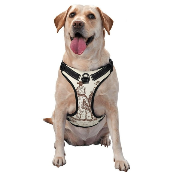 Vsdgher Cowboys Riding Horses Pattern Dog Harness,No Pull Pet Harness with Soft Padded Handle,Adjustable Reflective Vest with 2 Buckles,4 Slide Buckles,S-XL X-Large