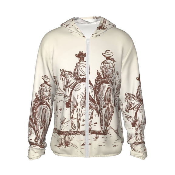 Vsdgher Cowboys Riding Horses Print Adult Hoodie Shirts Rash Guard for Men Women,Long Sleeve Sun Protection Fishing Shirts for Athletic Running Swim-Medium