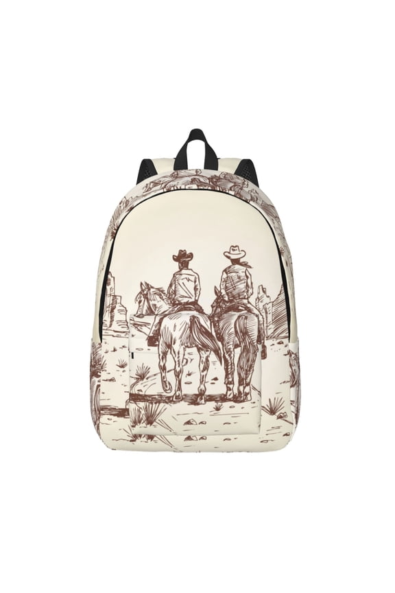 Cowboys Riding Horses Print Canvas Backpack Travel Rucksack Unisex Knapsack 15.7/17.7Inch Laptop Backpack for Work,College -Medium