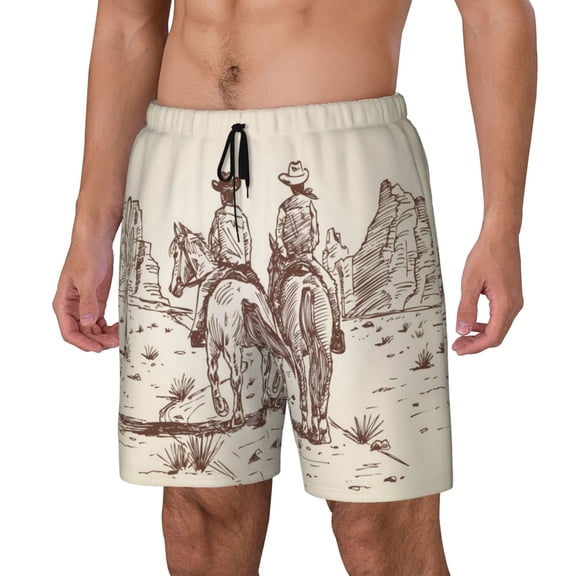 Vsdgher Cowboys Riding Horses for Mens Swim Trunks with Compression Liner Swim Shorts Swim Suits Board Shorts-Small