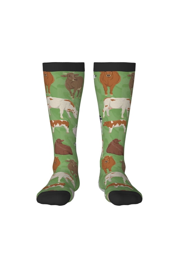 Cows And Calves Print Thigh High Socks Extra Long Stretchy Sock Women Over Knee High Opaque Stocking Daily Wear