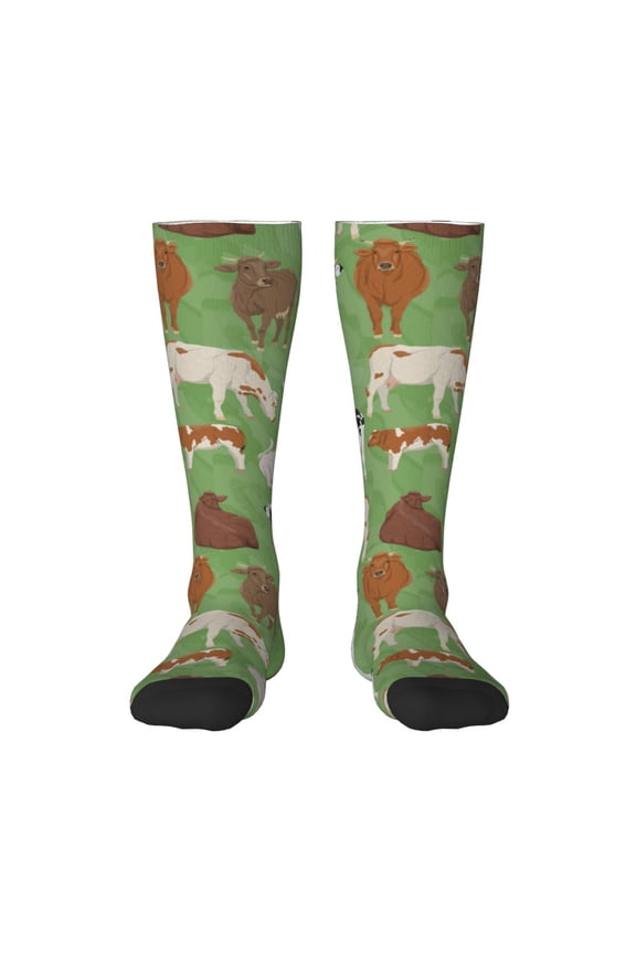 Cows And Calves Print Thigh High Socks Extra Long Stretchy Sock Women Over Knee High Opaque Stocking Daily Wear