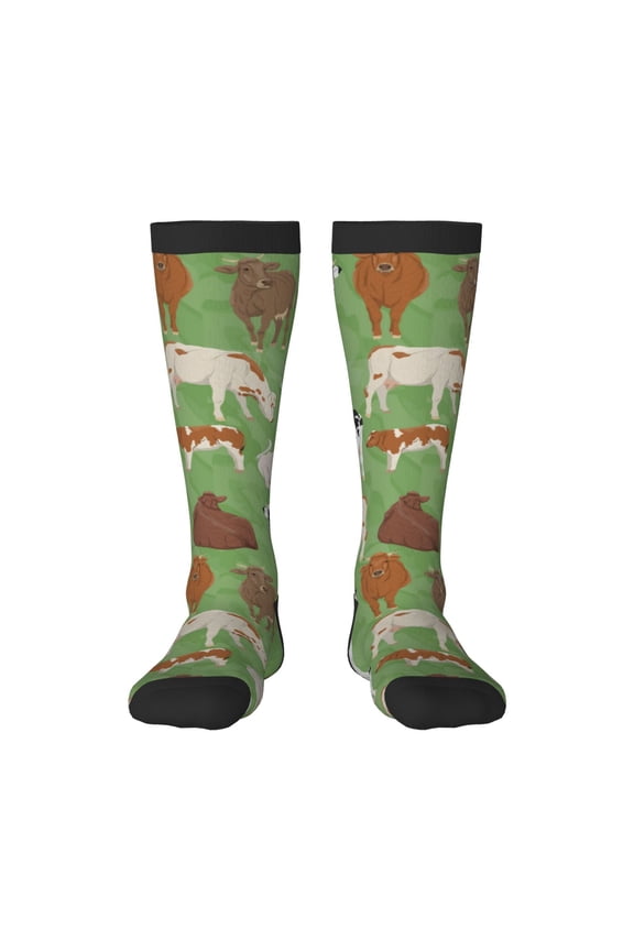 Cows And Calves Print Thigh High Socks Extra Long Stretchy Sock Women Over Knee High Opaque Stocking Daily Wear